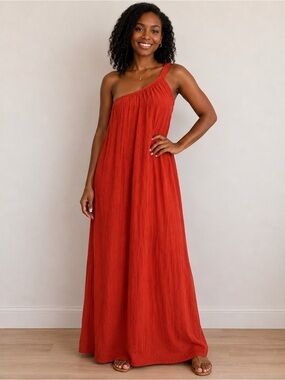 Trina Turk One-Shoulder Maxi Skirt in Rust